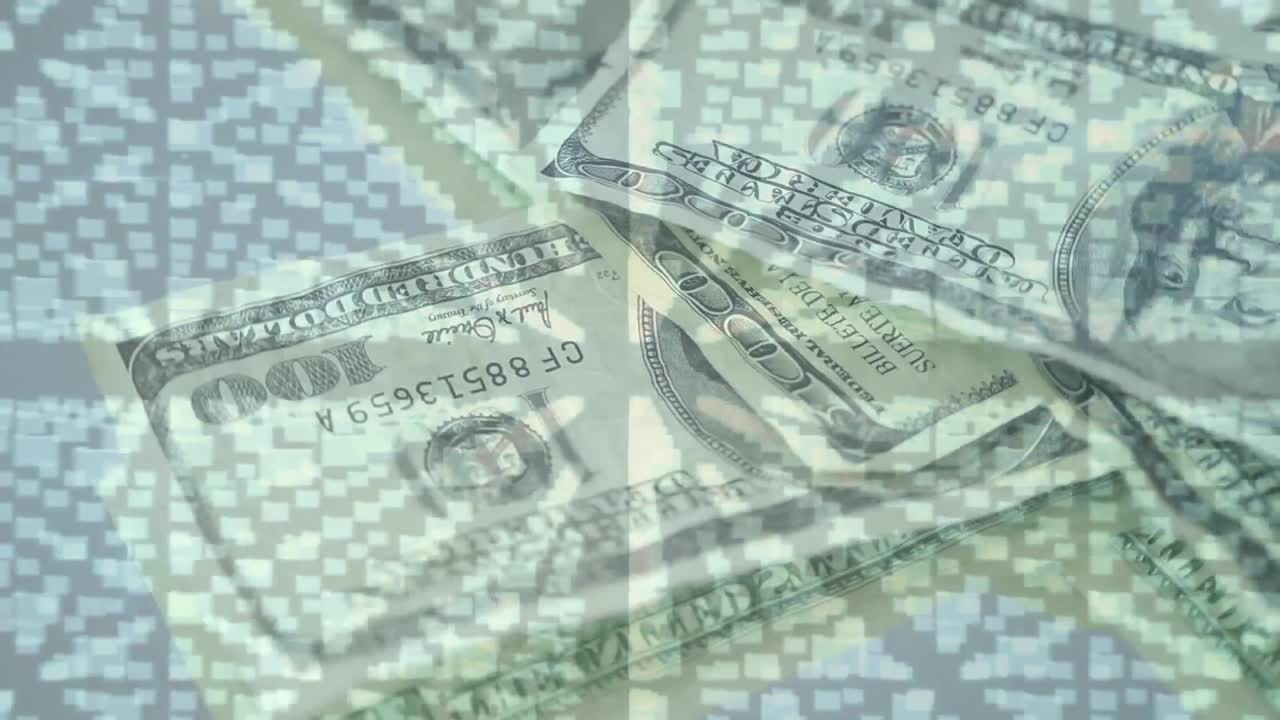 animación de carpetas y candados de seguridad sobre billetes de dólar giratorios