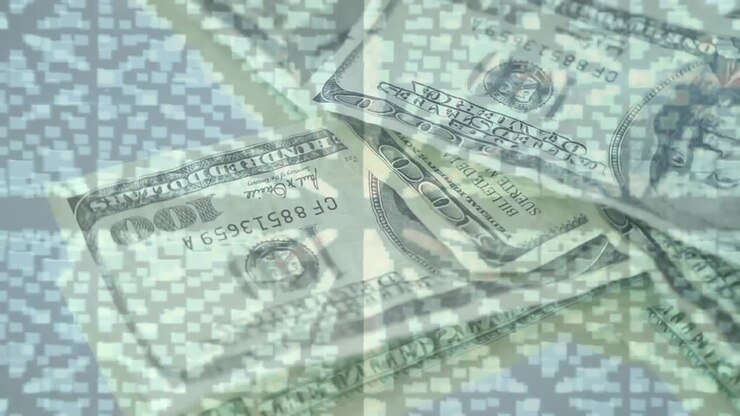 Animazione di cartelle e lucchetto di sicurezza su banconote di dollari in rotazione.