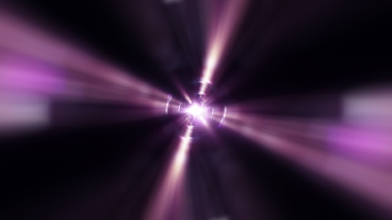 Abstract background with purple optical flare light streaks rotation loop. 4K 3D seamless loop star rays light effect. Purple light streaks. Abstract VJ loop stage background. Loop ready animation.