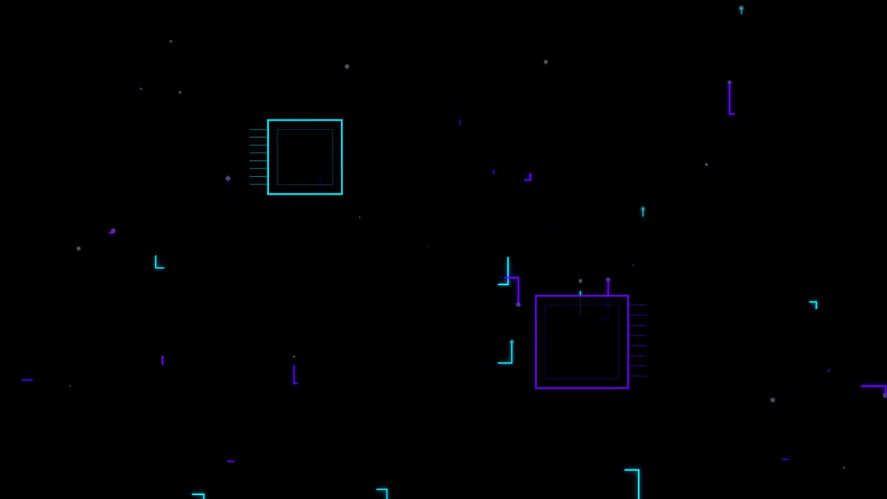 Animazione astratta di un circuito digitale con linee al neon luminose