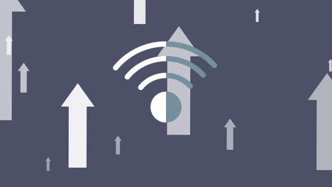 animation of wifi digital icons and grey arrows over grey background