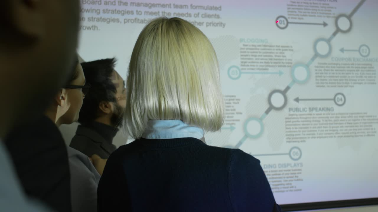 trabajadores de oficina viendo una presentación de negocios