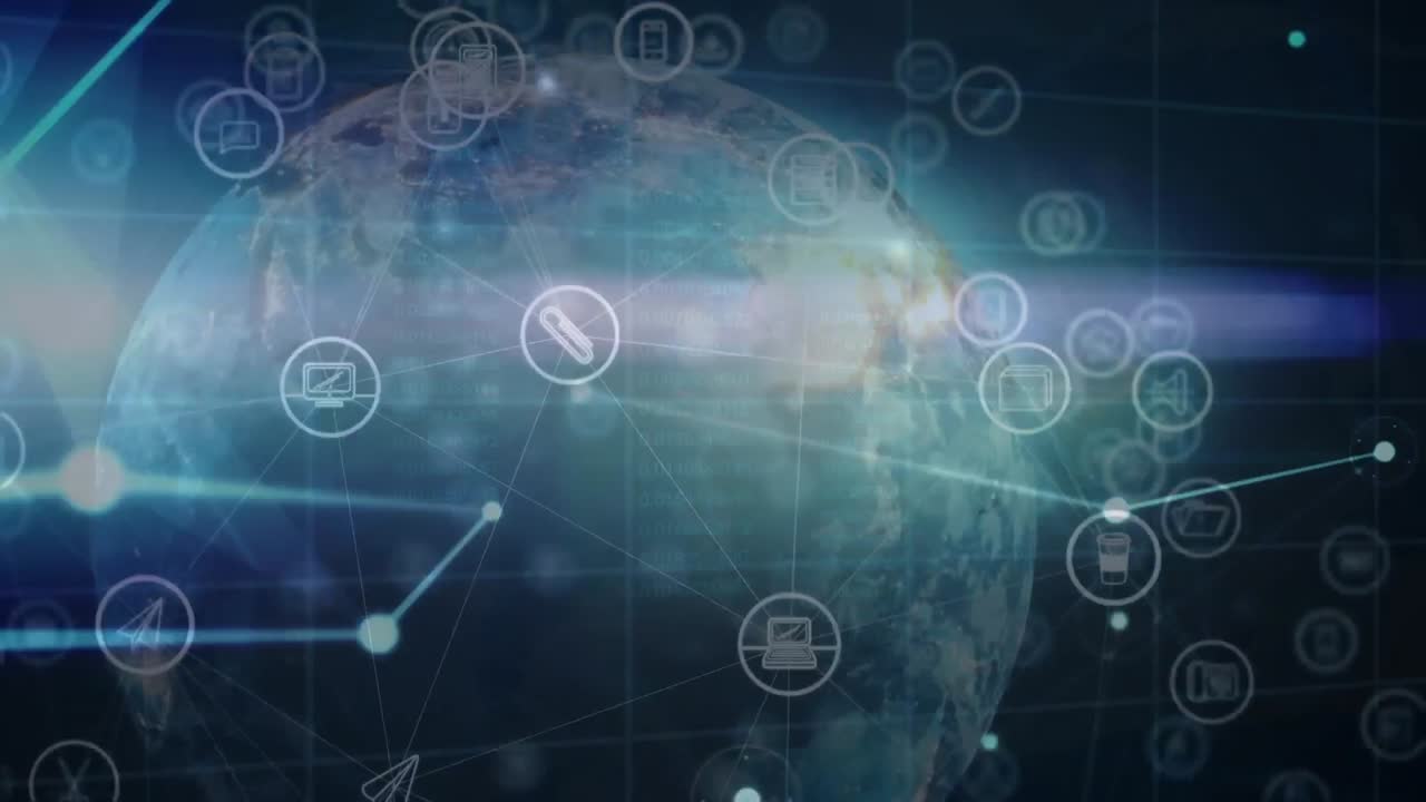 animación del globo, procesamiento de datos y red de conexiones