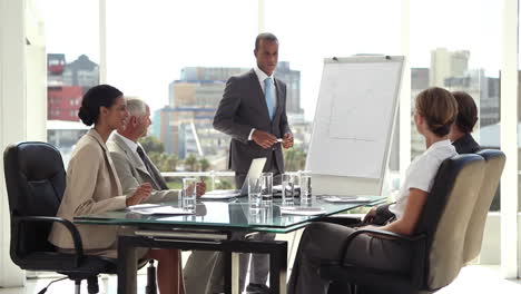 business people chatting before presentation