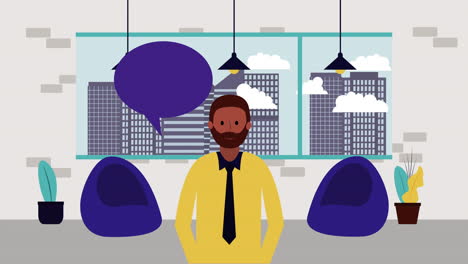 afro businessman with speech bubble in the office avatar character