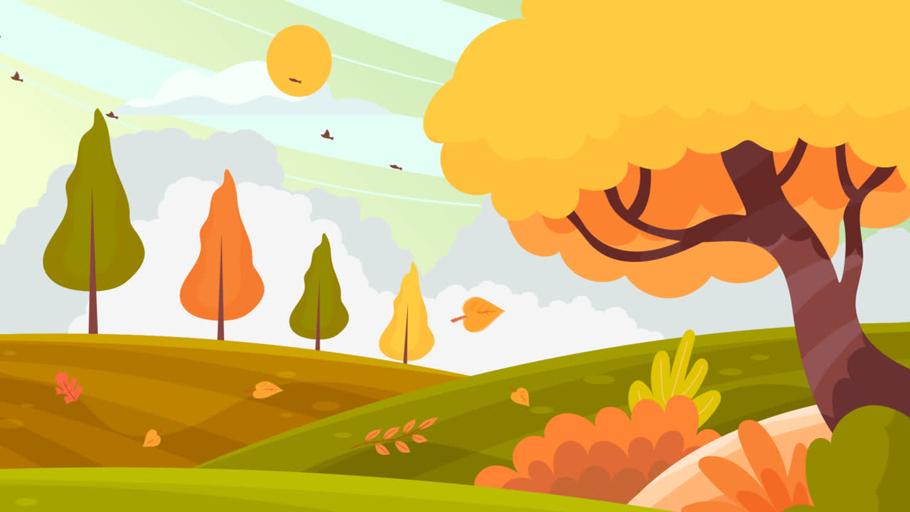 An animation of Flat design autumn landscape | Free Stock Video Footage