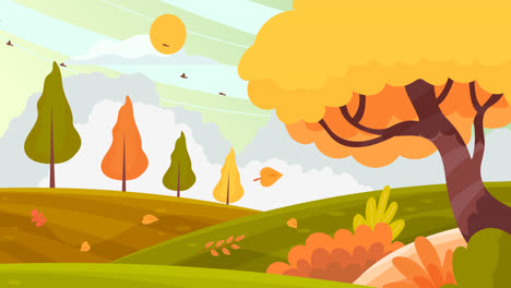 Eine-Animation-Einer-Herbstlandschaft-Im-Flat-Design