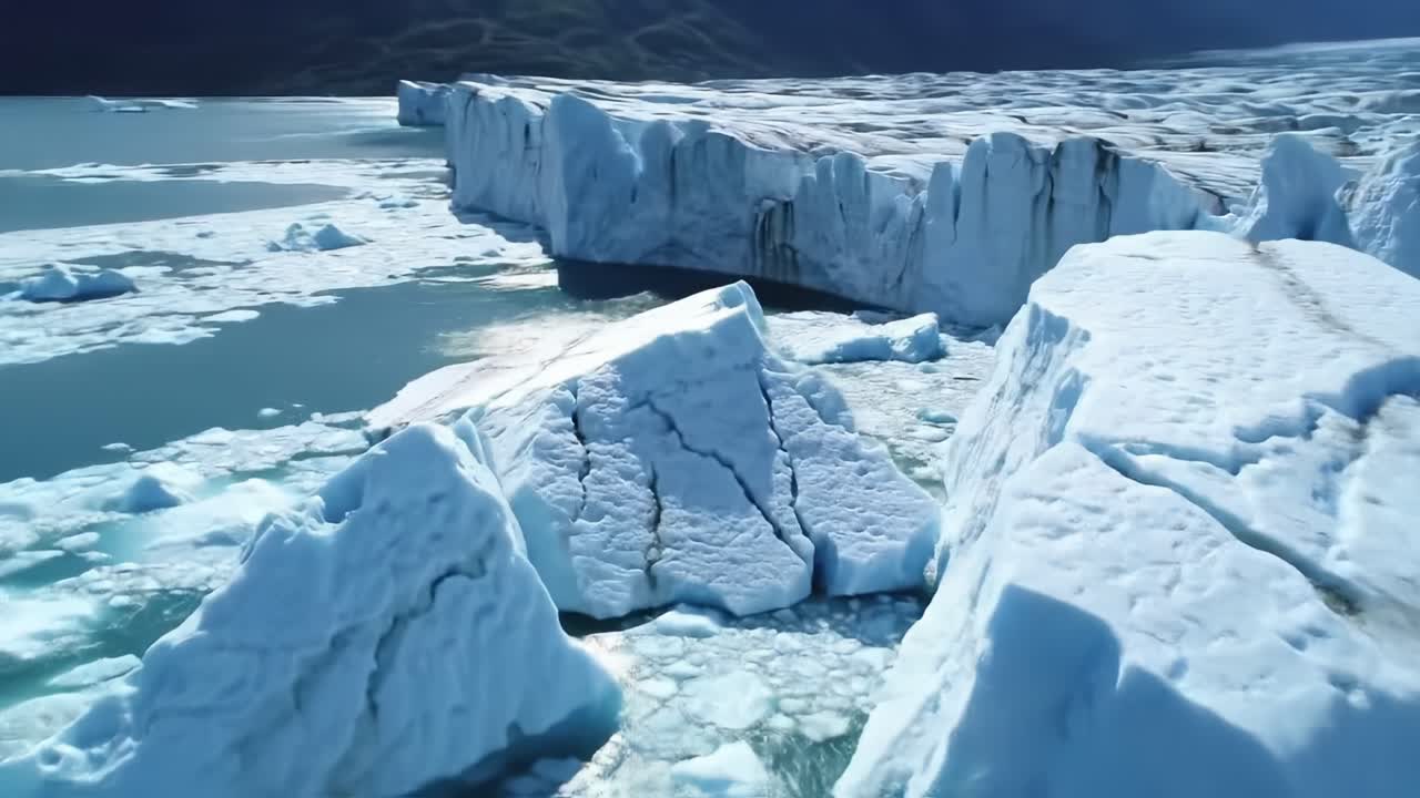 Stunning Aerial View of Glacial Icebergs in Serene Blue Waters, Capturing the Majesty of Nature's Frozen Landscapes and Glacial Formations in a Remote Environment