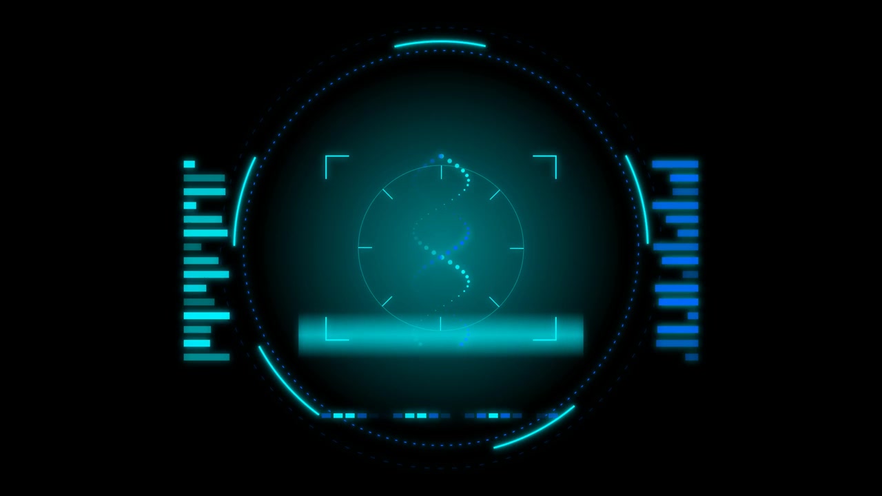 Digital DNA Helix Scanning Interface on Dark Background