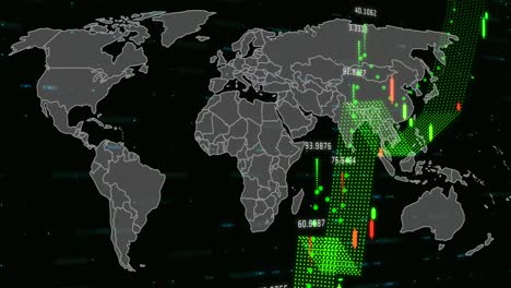 Animación-De-Gráficos-Y-Datos-Financieros-Sobre-El-Mapa-Mundial-Sobre-Fondo-Negro