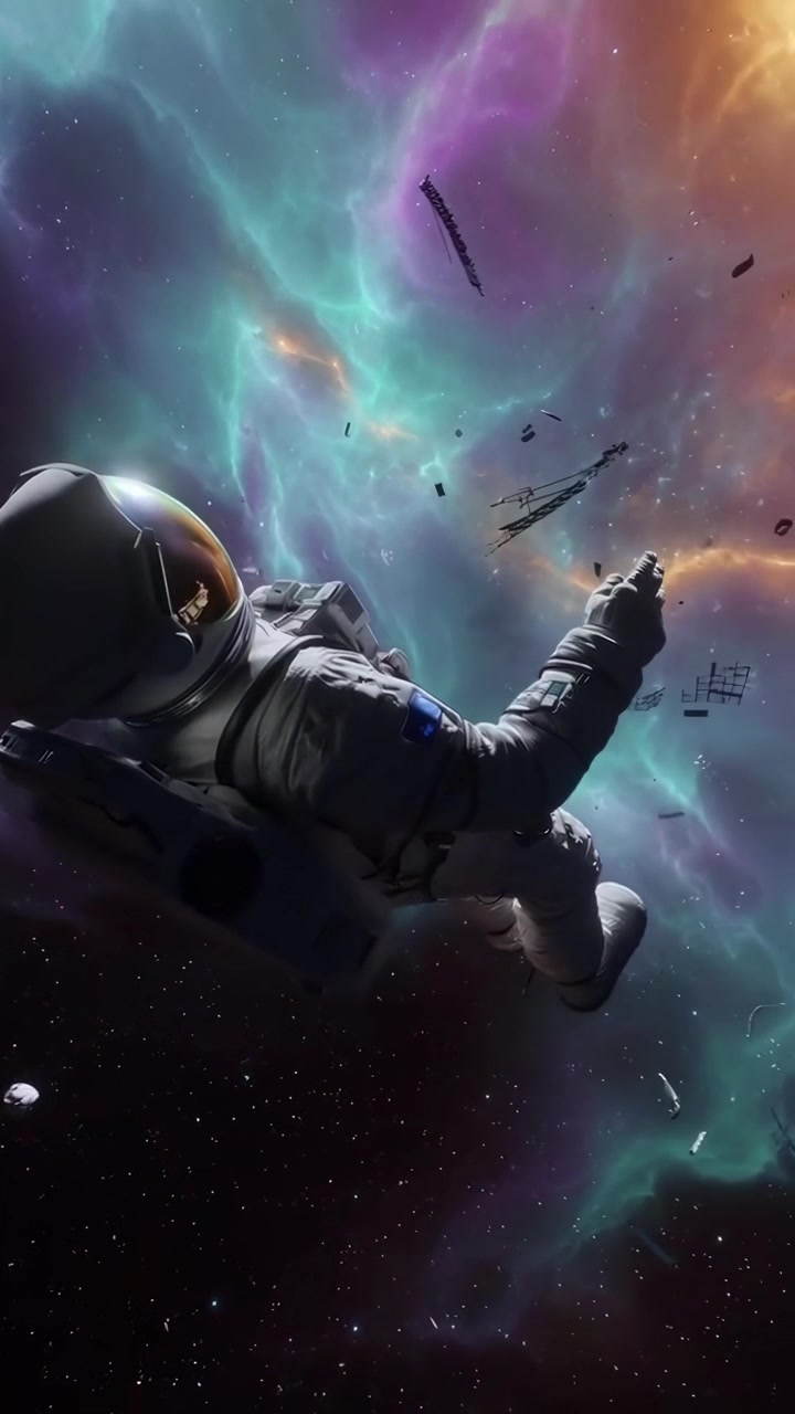 Astronaut Floating in Deep Space with Colorful Nebula Background