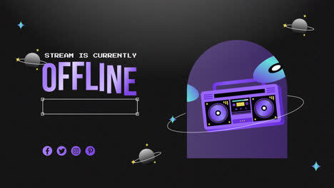 Offline Streamer Banner with Retro Boombox and Space Theme