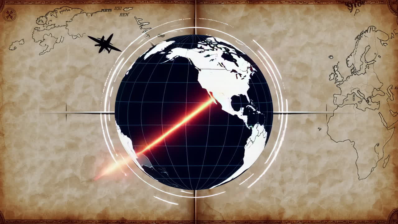 Vintage World Map with Globe and Aircraft