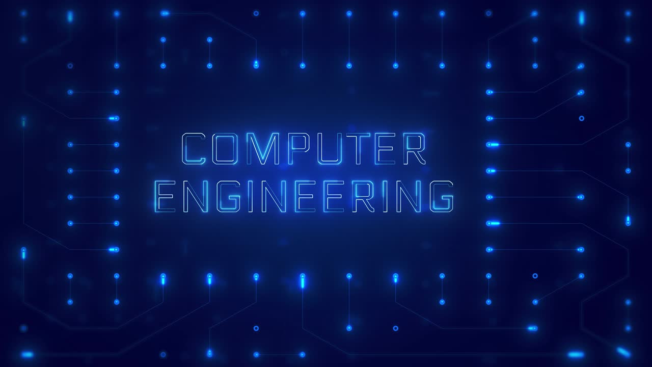 Glødende computerteknisk tekst på animeret printkort