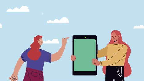 young businesswomen with smartphone animation