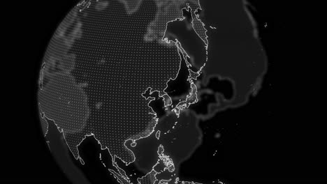 south korea country alpha for editing data analysis technology globe rotating, cinematic video showcases a digital globe rotating, zooming in on south korea country alpha for editing template