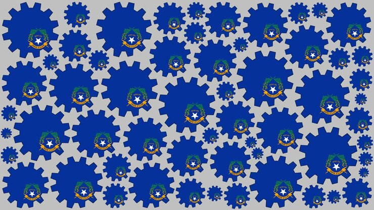 Nevada US state flag gears spinning background