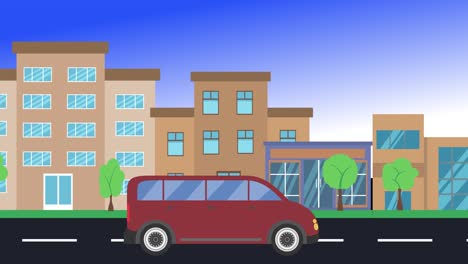 viajes en coche por la ciudad vista lateral, animación en bucle, fondo de diseño plano