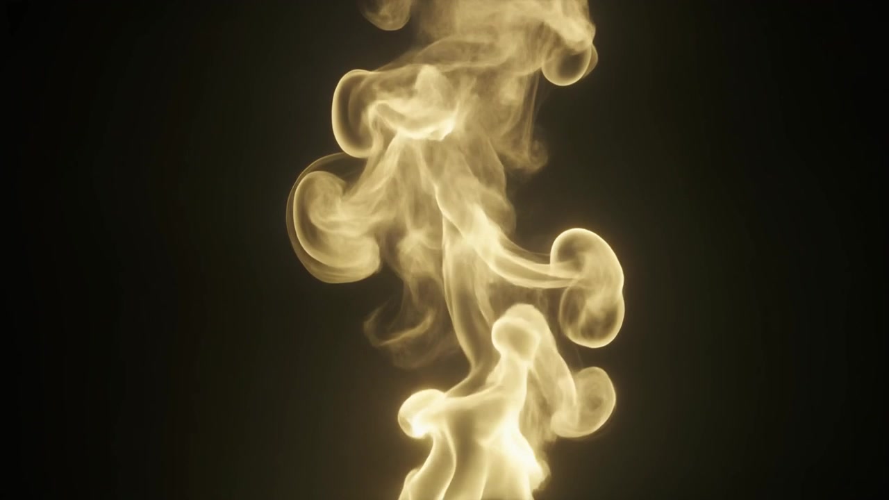 Fumo dorato astratto che si innalza su uno sfondo scuro