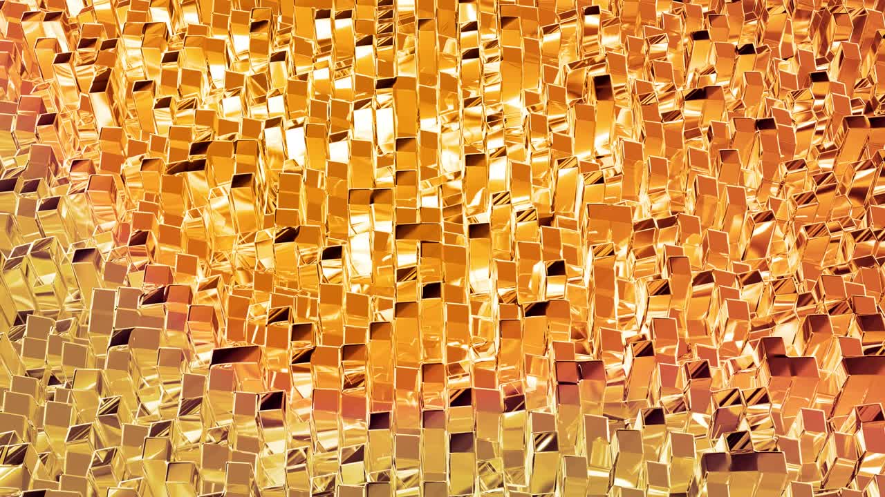 fondo abstracto en bucle con patrón líquido dorado brillante y ondulado en una superficie brillante y brillante. fluido azul viscoso como la superficie de papel dorado o vidrio brillante. hermoso telón de fondo festivo creativo.