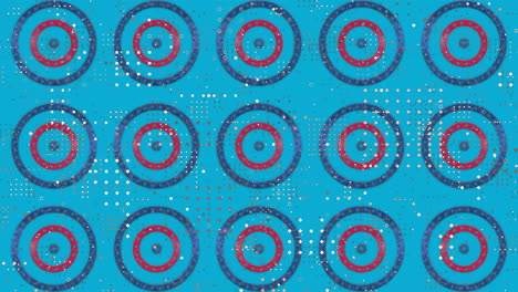 animación digital del diseño del patrón de puntos sobre múltiples estrellas en círculos giratorios sobre fondo azul