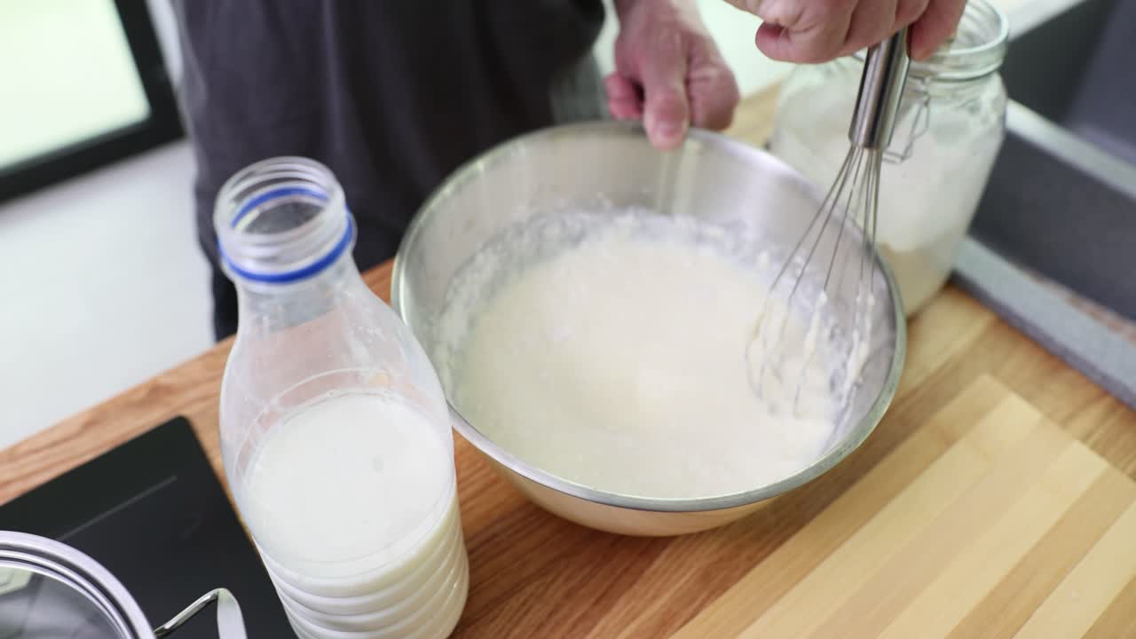Preparing Batter with Milk and Flour