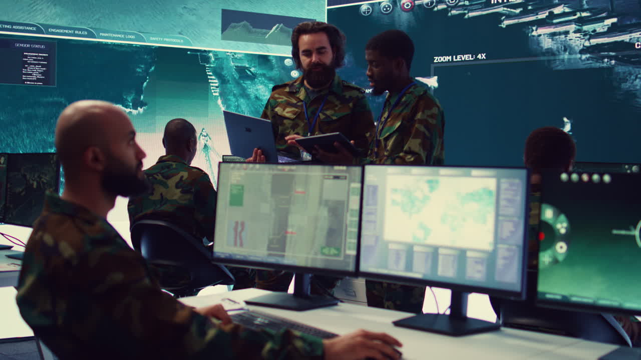 Officers team managing air traffic control for military aircrafts