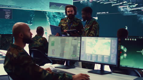 officers team managing air traffic control for military aircrafts