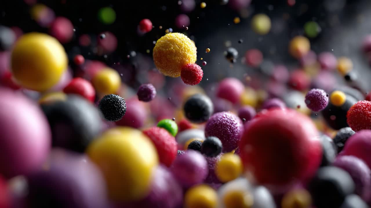 A Vibrant Display of Colorful Spheres in Motion, Capturing the Beauty of Abstract Forms, Textures, and Dynamic Interactions in a High-Resolution Environment