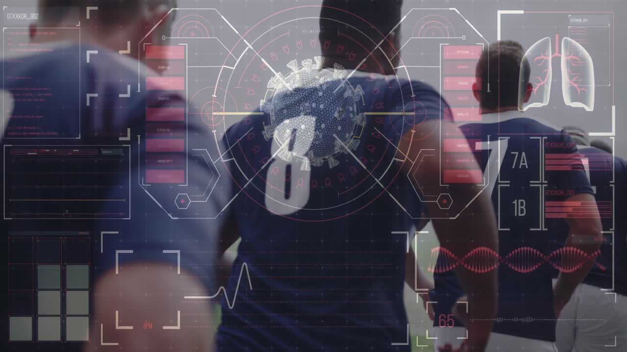 럭비 선수들에 대한 코로나 19 의료 데이터 처리와 함께 디지털 인터페이스의 애니메이션