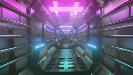 animation of letters around missile icons over illuminated futuristic tunnel in background