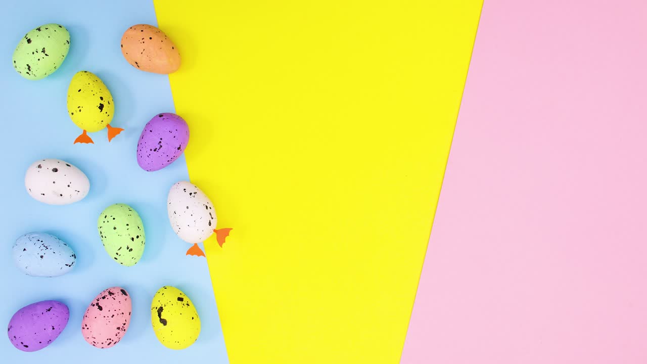 Eggs for Easter appear and two eggs with legs come . Stop motion