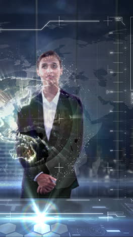 mujer de negocios usando una pantalla digital