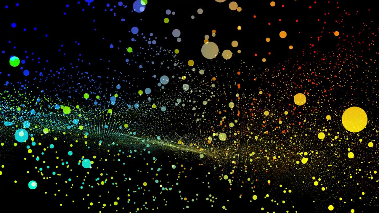 미래의 추상적인 무지개 파동 모양 차원 공 진동, 시각화 파동 기술 디지털 표면