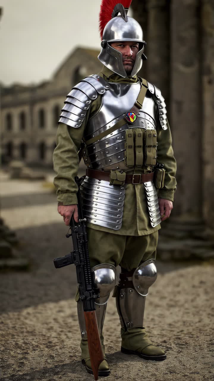 Ancient Roman Soldier with Modern Weapon