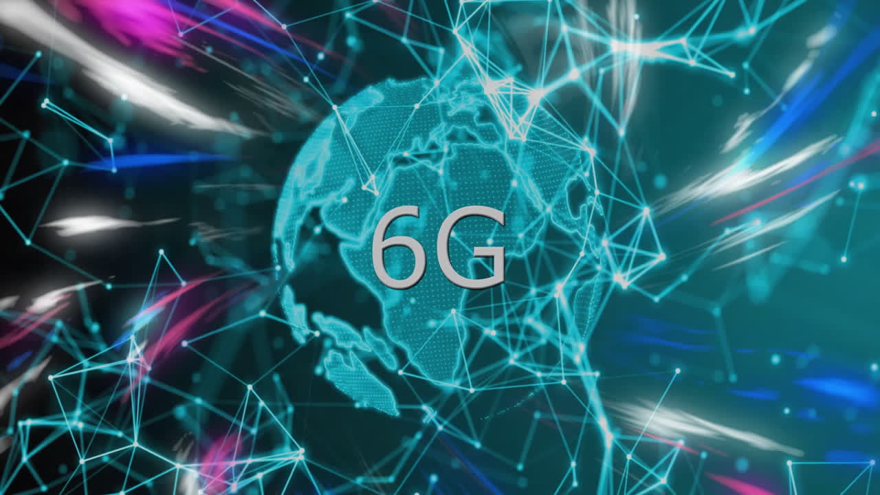 animazione di testo 6g su globo digitale con connessioni di rete e flussi di dati
