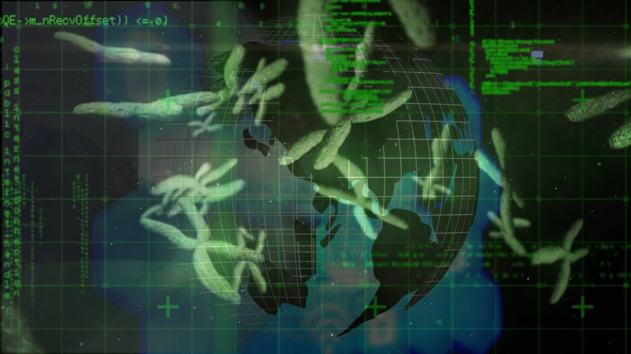 어두운 배경에 지구상에서 과학 데이터 처리의 애니메이션