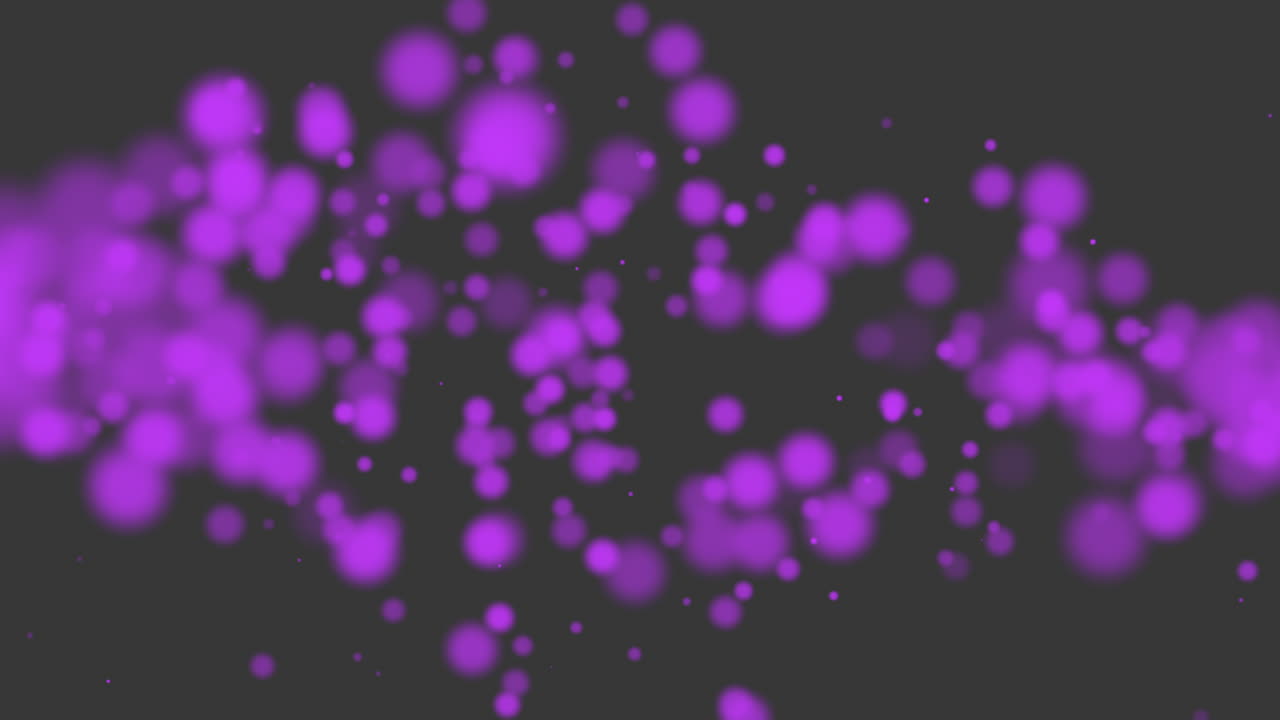 패션 블랙 그라디엔트에서 반 ⁇ 이는 보라색 둥근 입자가 날아갑니다.