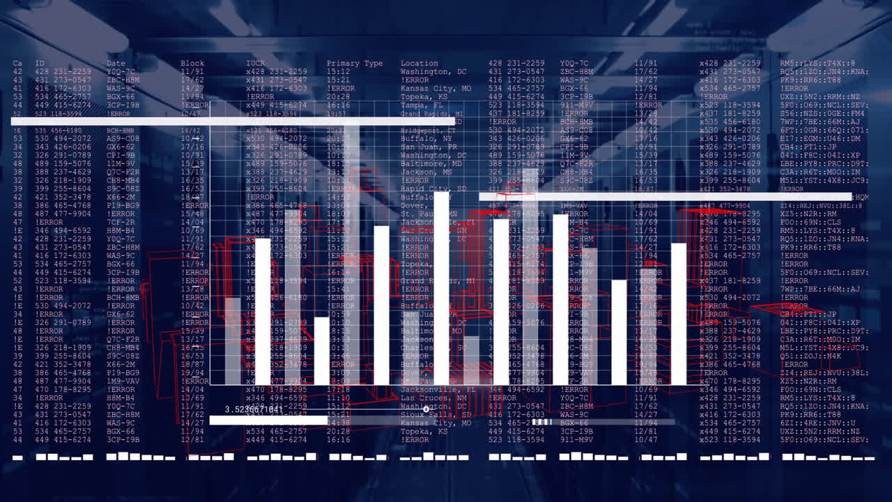 Bar graph animation over financial data and stock market numbers