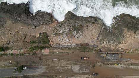 Aerial-top-down-view-of-Malecon-of-Santo-Domingo-coast-after-devastating-hurricane-Beryl,-Dominican-Republic