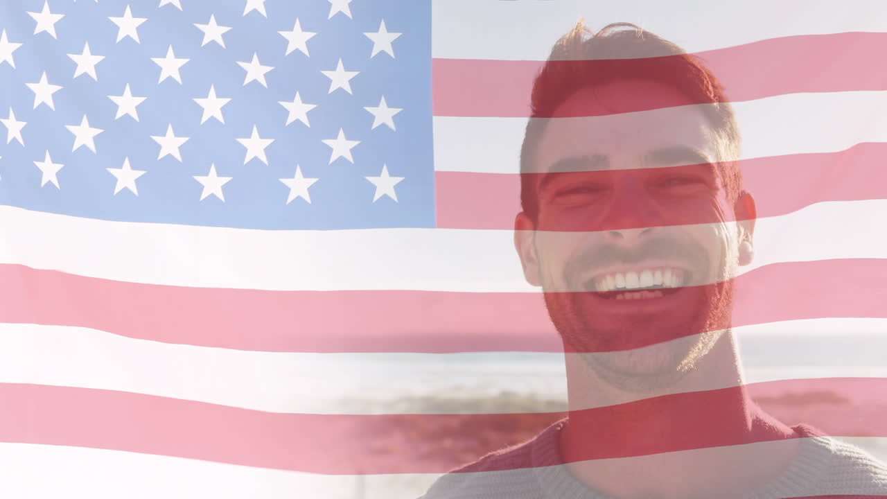 미국 발의 애니메이션 백인 남자가 미소 짓고 있습니다.