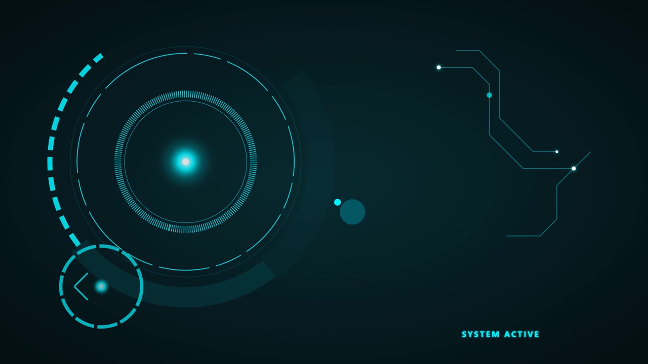 Futuristic Digital HUD Interface with Rotating Circular Elements