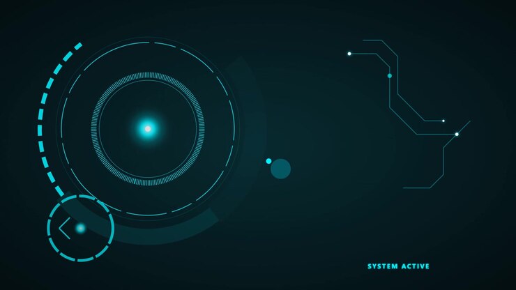 Futuristic Digital HUD Interface with Rotating Circular Elements