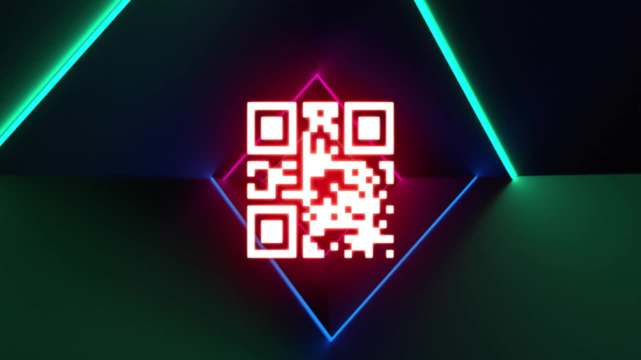 animación del código qr y senderos de luz de neón brillantes