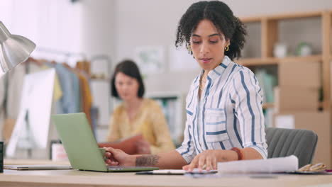 Laptop,-planning-and-a-woman-designer-drinking