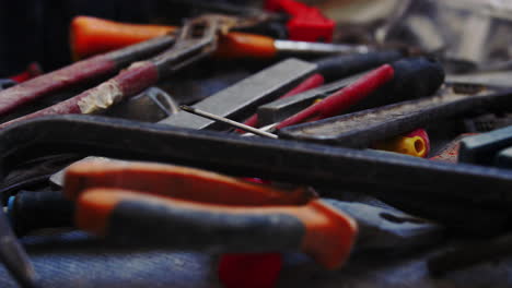 surface level close up view of workmans tools