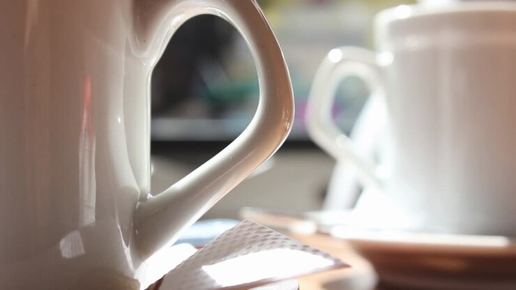 White Ceramic Cups on a Table in Bright Sunlight