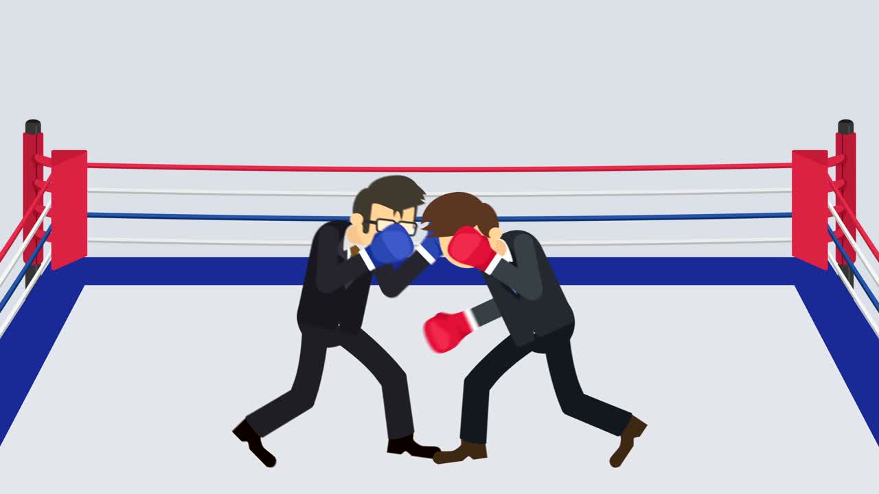 복싱 장갑에서 사업가 전투: 비즈니스 경쟁 개념: 평평한 스타일의 루프 일러스트레이션