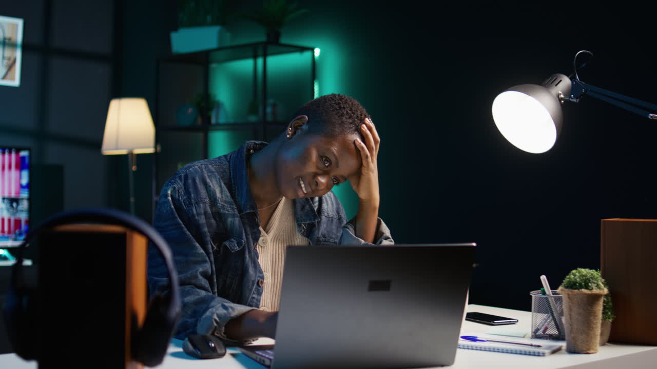 Woman Working Late at Night