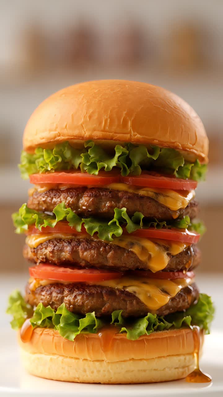 Hamburger Succoso Primo Piano Sfondo Bokeh 4K
